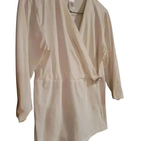 Womans Jones & Co white top in cotton  spandex 3/4 sleeves Large - Picture 2 of 9
